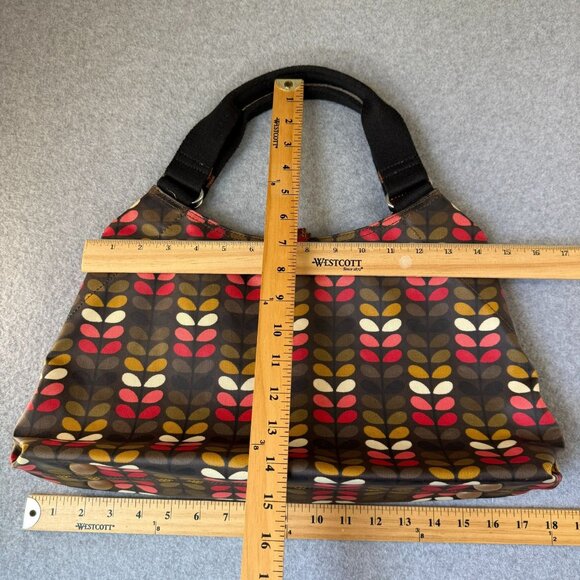 ORLA KIELY Multicolored Brown Pink Stem Print Laminate Canvas Handbag Tote Purse - Picture 3 of 16